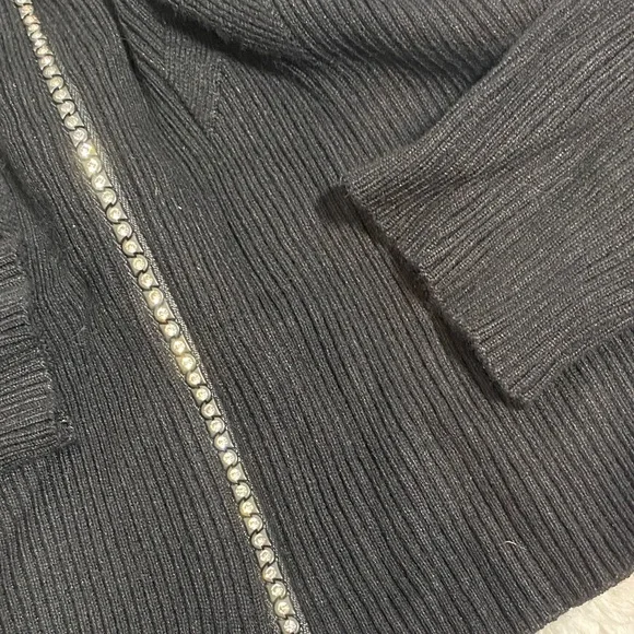Guess Black Ribbed Rhinestone Zip Cardigan NWT - Picture 3 of 4